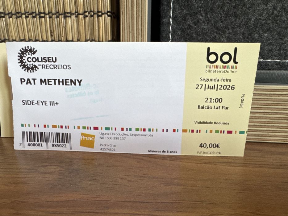 Pat Metheny bilhete Julho 2026 Coliseu