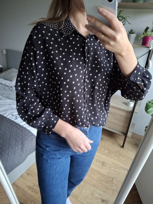 Rozmiar S, Zara granatowa koszula w kropki