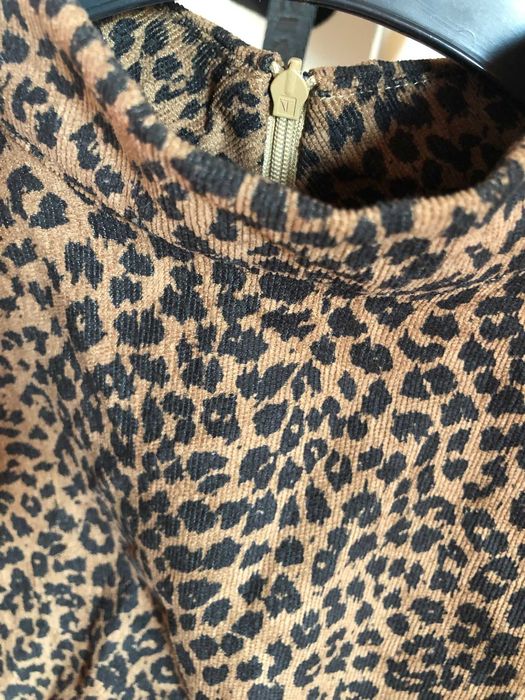 Sukienka w panterkę, cienki sztruks, zmysłowa, codzienna, rozmiar 36