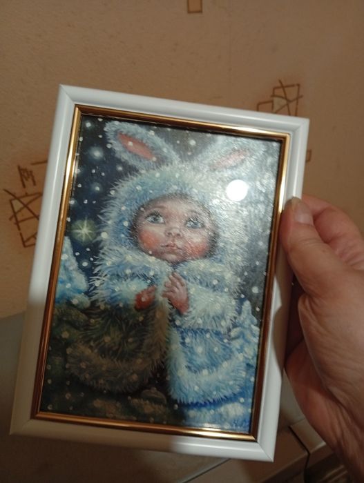 Картина «Маленьке диво» 13×18 см, мініатюра в рамці, ручна робота.