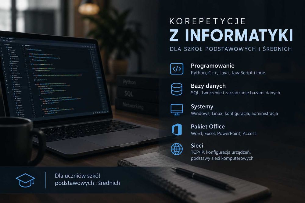 Korepetycje z informatyki (programowanie, bazy danych, sieci, pakiet office, systemy) - szkoła podstawowa i średnia