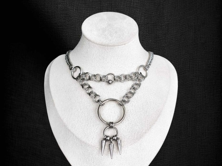 Goth industrial necklace stal chirurgiczna kolce handmade edgy y2k