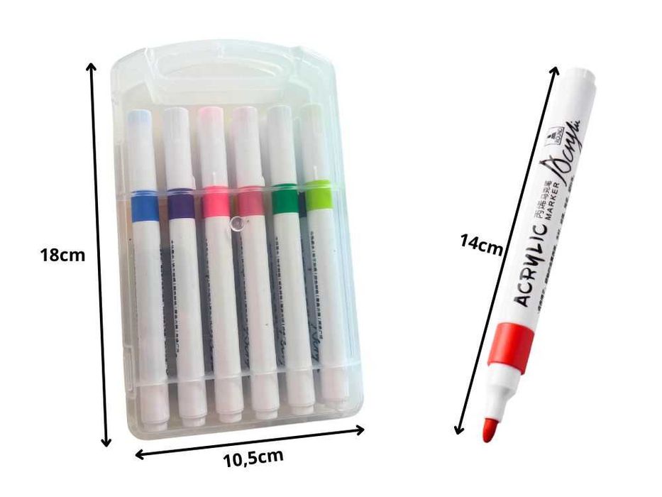 Markery akrylowe 12 szt do dekoracji szkła drewna plastiku etui