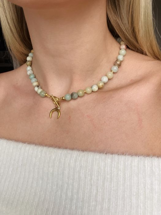 Naszyjnik kamienie naturalne nowe stal szlchetna amazonit