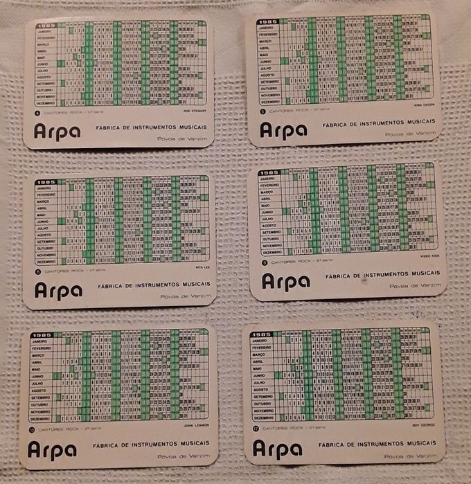 Calendários de bolso - Cantores Rock - 2a série - Ano 1985
