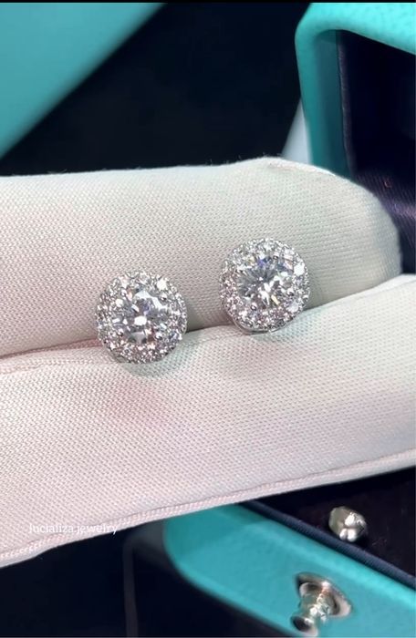 Золотые Серьги пусеты с GIA бриллиантами 1.42ct В стиле Tiffany