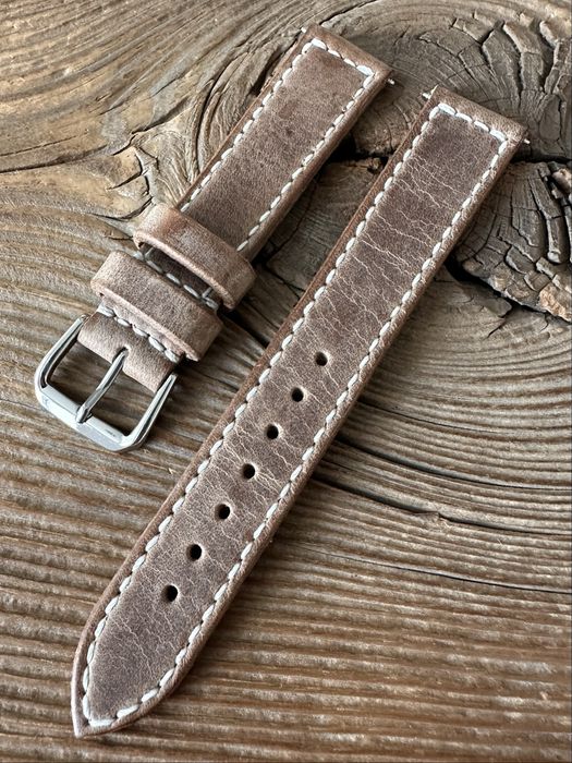 Pasek do zegarka 18 mm / 16 mm handmade skóra naturalna ręcznie robiony brązowy / beżowy