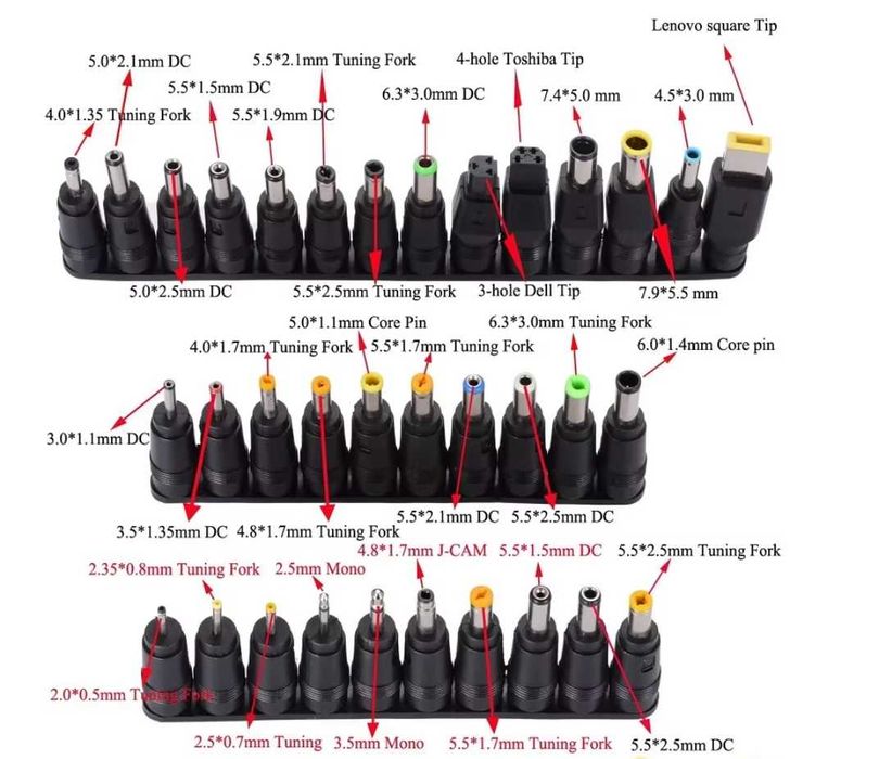 34шт набор коннекторов, разъемов, штекеров, наконечников для ноутбука