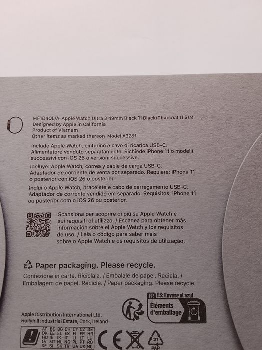 Novo Apple Watch Ultra 3 GPS + Cellular 49mm Titânio Preto com Bracele