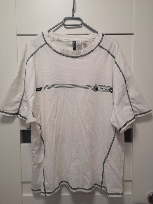 Koszulka damska biała oversize H&M Formula 1 rozmiar L