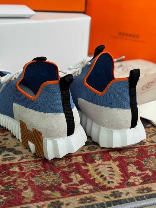 Мужские синие кроссовки Hermes текстильные кеды Эрмес летние кроссовки Ермес ob453