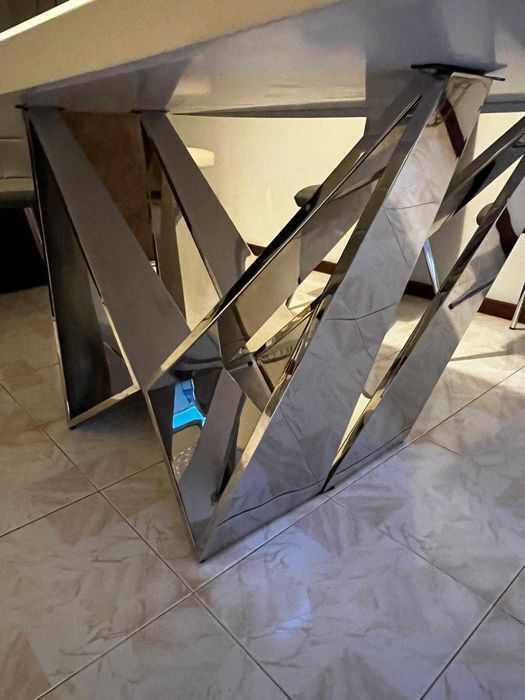 Mesa Grande Seminova 1,80m x 0,90m TAMPO VIDRO / BASE INOX + 6 CADEIRA