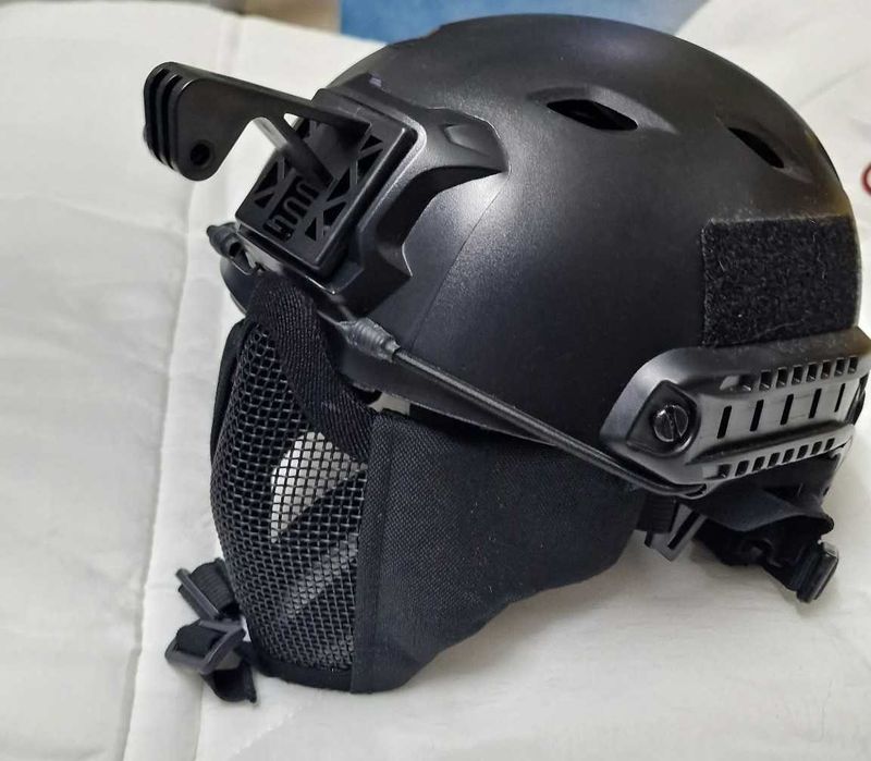 Capacete tático Emerson Fast BJ preto + máscara de rede + sistema anti-fog