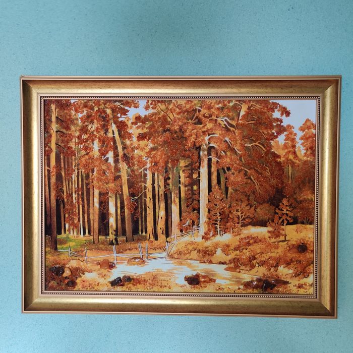 Картина на подарунок з бурштину - Лісовий паркан