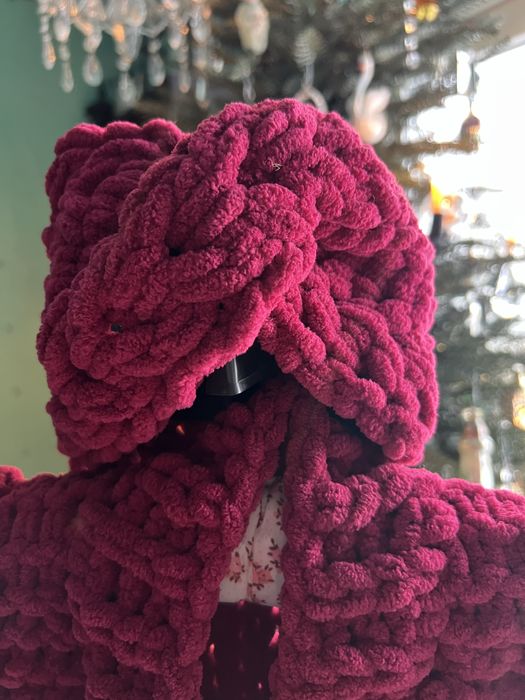 Плюшевый велюровый кардиган,,жилетка,повязка на голову ручной работы