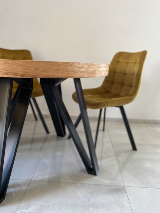 Stół Dębowy Okrągły / LOFT 10 / Rozkładany Do 4M! Krzesło Tapicerowane