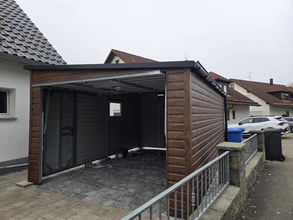 Garaż blaszany 3,5x5m Drewnopodobny Orzech Grafit + Montaż