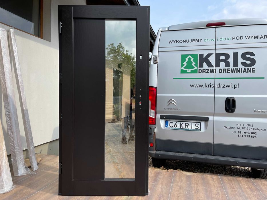 Drzwi zewnętrzne drewniane ocieplane grube 75mm antywłamaniowe czarne