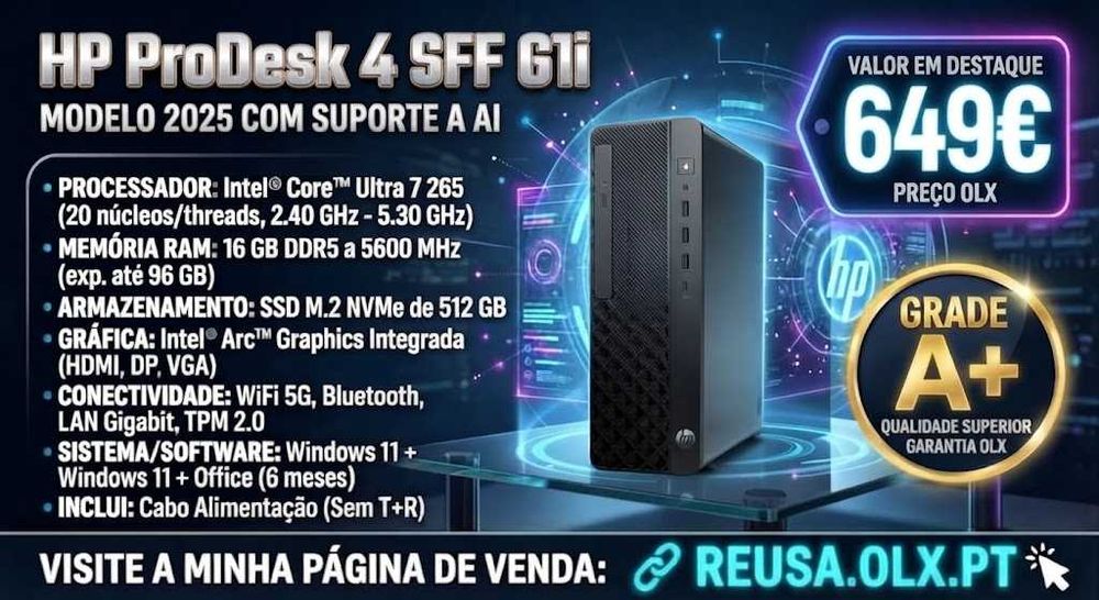Desktop HP ProDesk 4 SFF G1i | Ultra 7 265 | 16GB DDR5 | NVMe 512GB | WiFi | W11