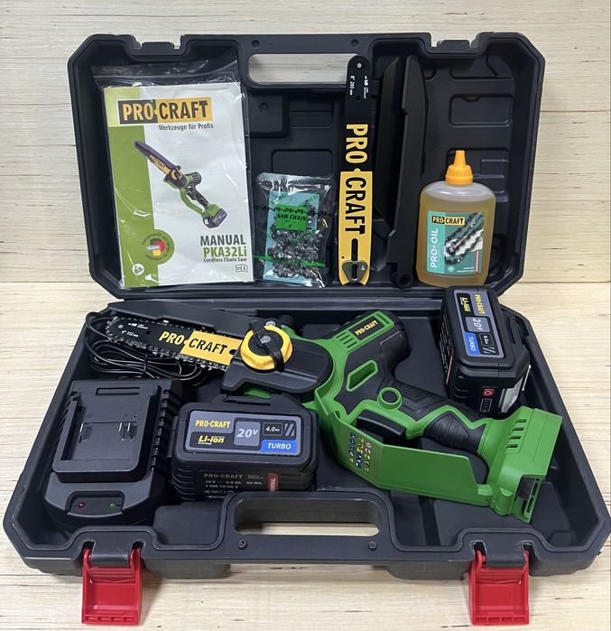 Акумуляторна пила PROCRAFT PKA32Li/ 2АКБ 4А таЗП/Маслонасо/шина15,20см