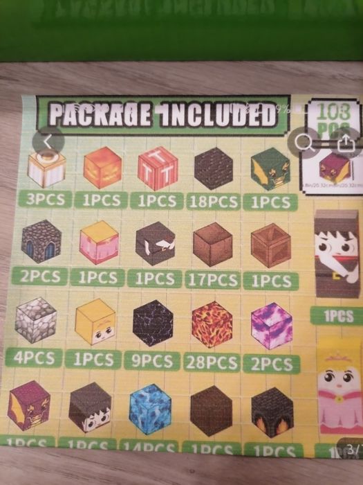 258szt klocki magnetyczne typu Minecraft (2 zestawy)