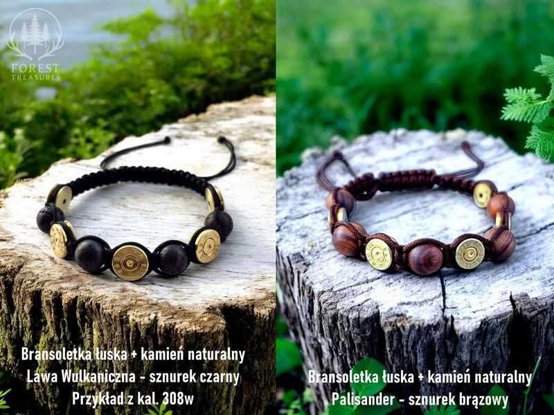 Ręcznie wykonana bransoletka militarna myśliwska łowiecka z łusek. Handmade łuska + Lawa, lub Palisander 223, 30-06, 308 win, 7x64, 8x57 js prezent