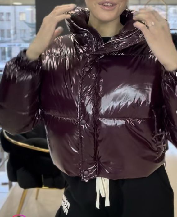 Куртка пуфер S лаке бордо