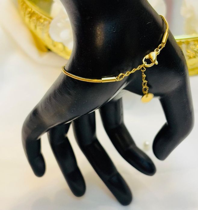 Złota bransoletka kokarda żyłka stal chirurgiczna nierdzewna