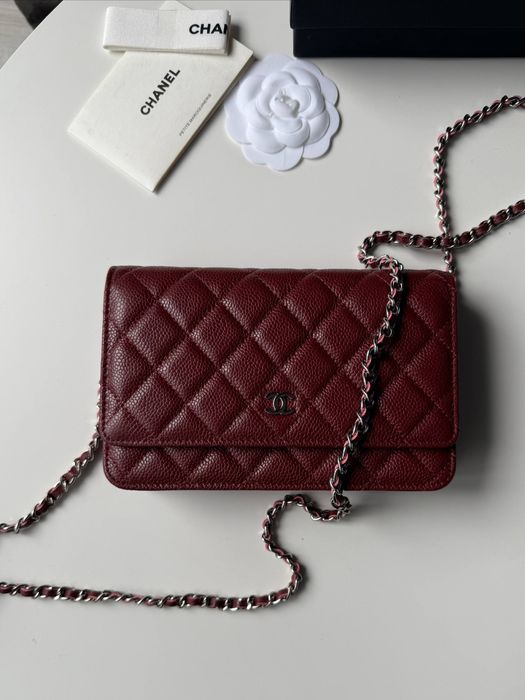 Сумка Chanel WOC чорна, бургунді люкс