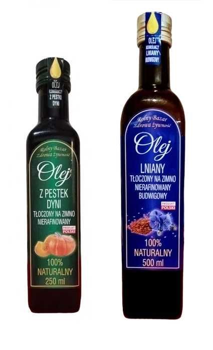 Olej lniany BUDWIGOWY 500 ml + Olej z pestek dyni 250 ml
