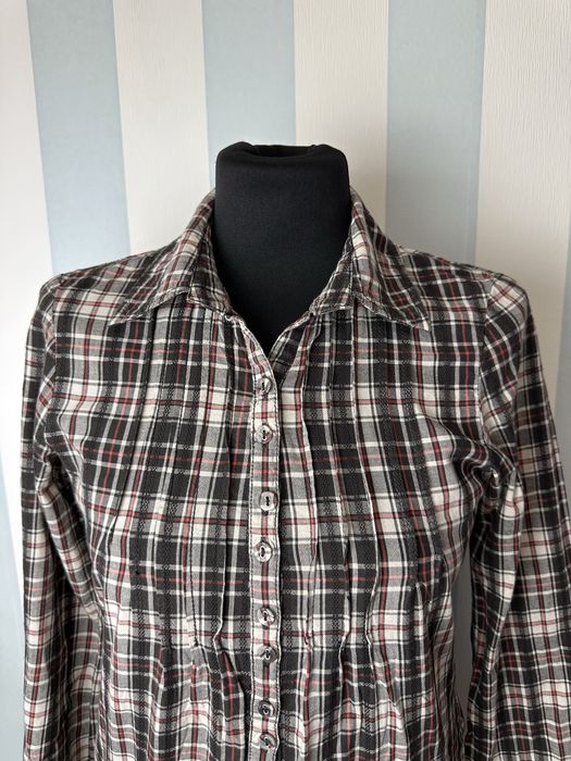 Elegancka tunika koszula z długim rękawem na guziki w kratkę 38 M