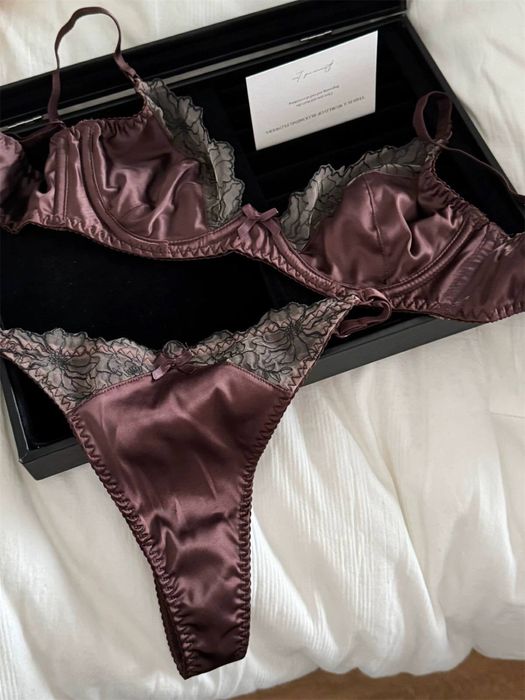 Преміум комплект жіночої білизни | Сатин + мереживо