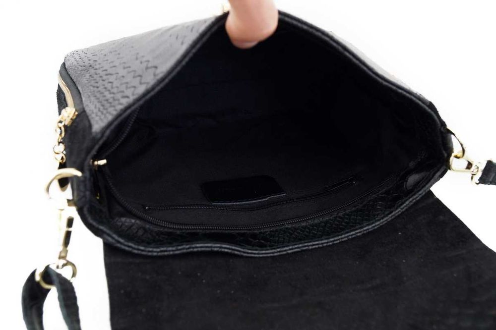 VERA PELLE torebka damska zamszowa listonoszka z paskiem V290 fuksja