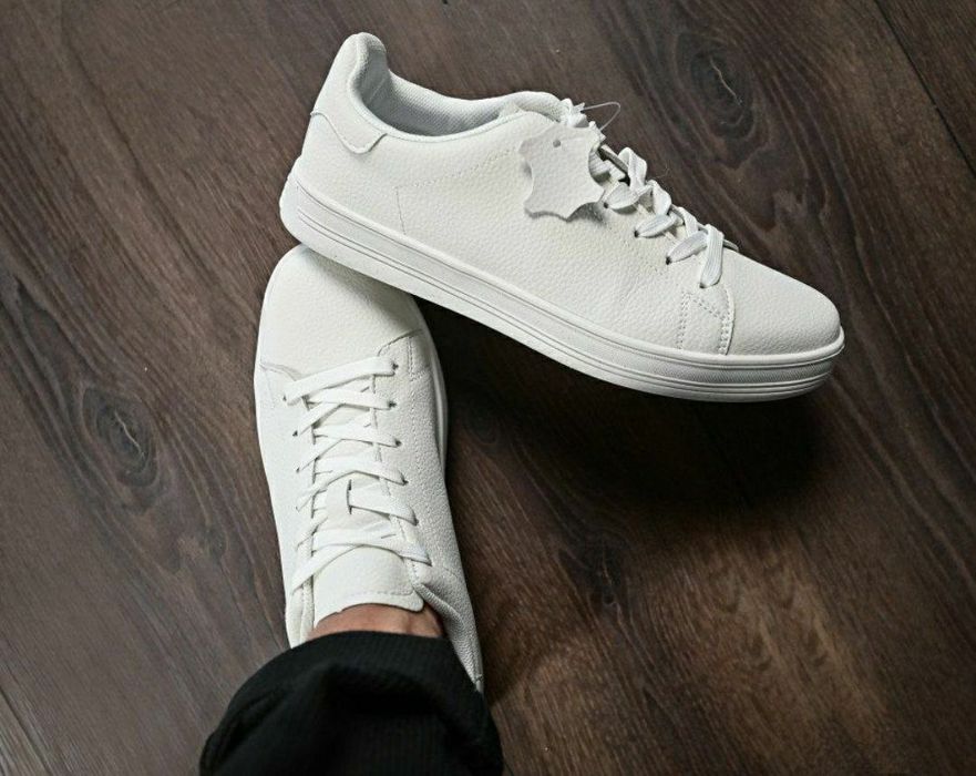 НАТУРАЛЬНА ШКІРА чоловічі кросівки білі демісезонні класичні кеди