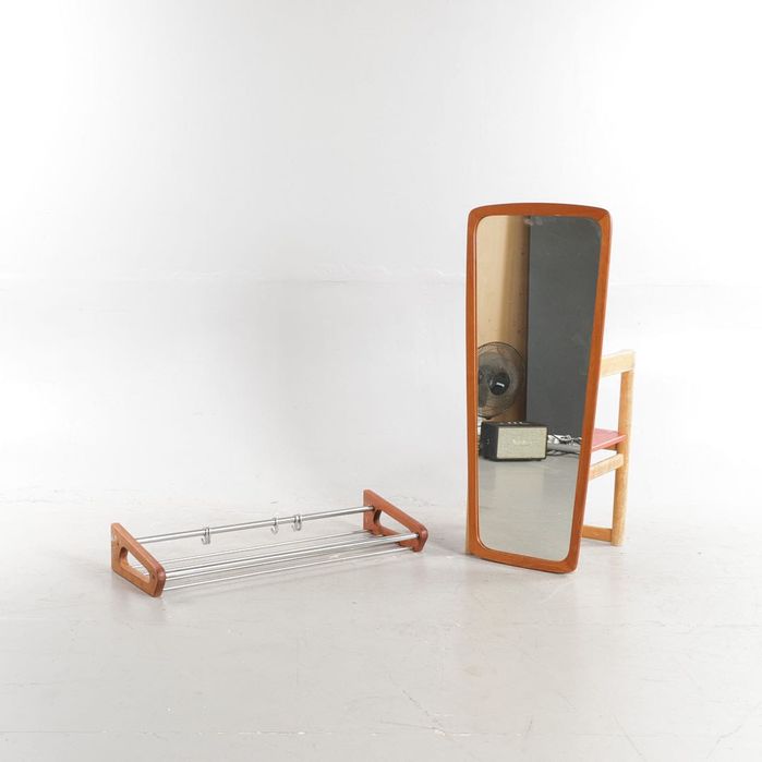 Zestaw lustro tekowe + wieszak / półka tekowe - Dania 1960s vintage