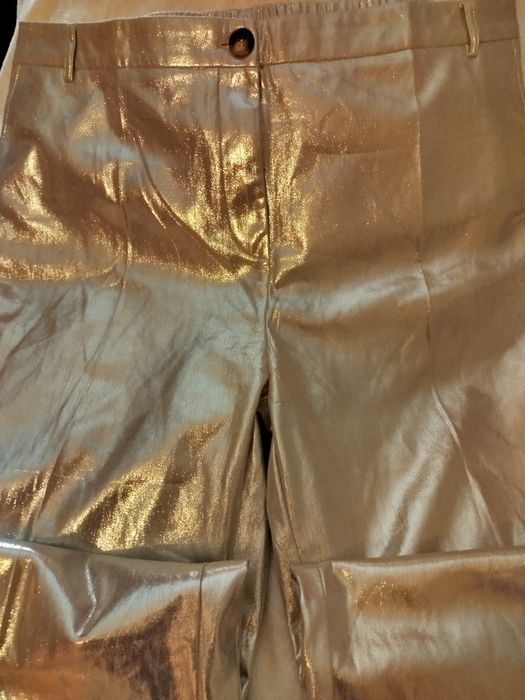 Spodnie wieczorowe złote, jak nowe, duży rozmiar.