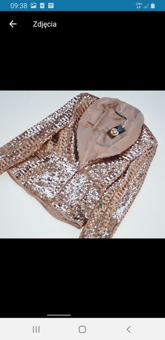 Marynarka żakiet cekinowa cekiny błyszcząca 36 s Sylwester złota