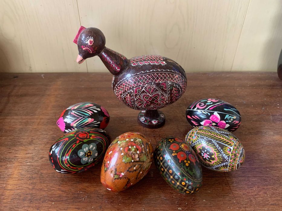 Набор курочка и яйцо крашенка писанка дерево роспись