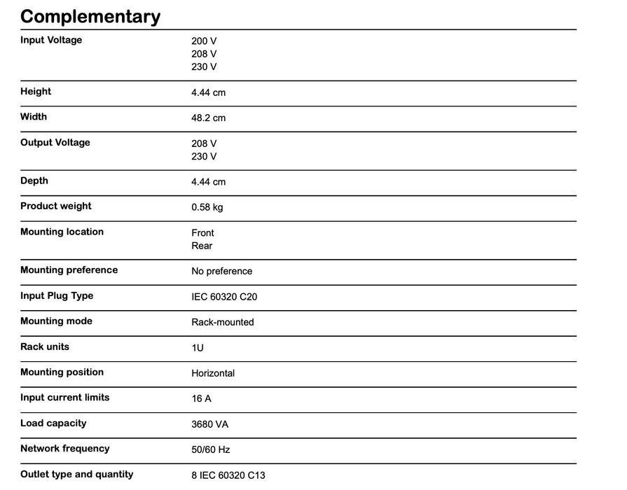 APC EASY PDU BASIC 1U 16A 230 V (8) C13 "EPDU1016B"64751276027265122