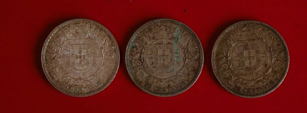República 20 Centavos Prata 3 moedas 1913(1) e 1916(2)