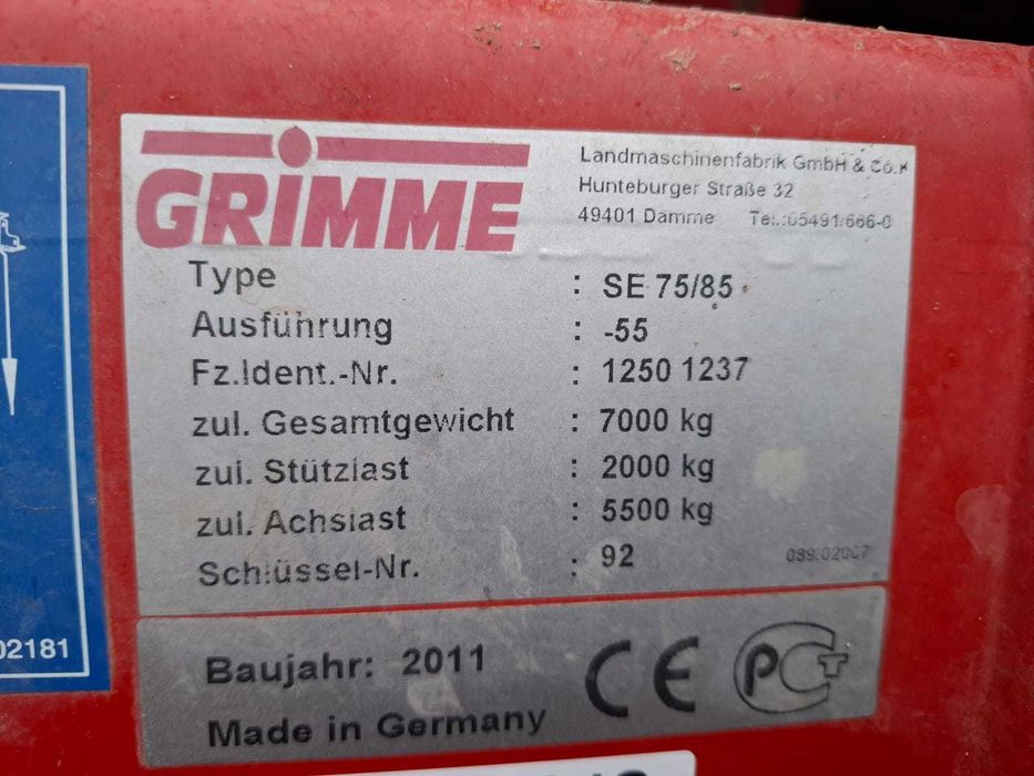 Kombajn do ziemniaków Grimme SE 85-55, po 430 ha, 2011