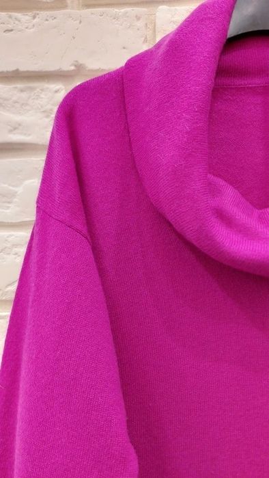 Sweter golf 100% kaszmir fuksja soft gruby splot thick weave