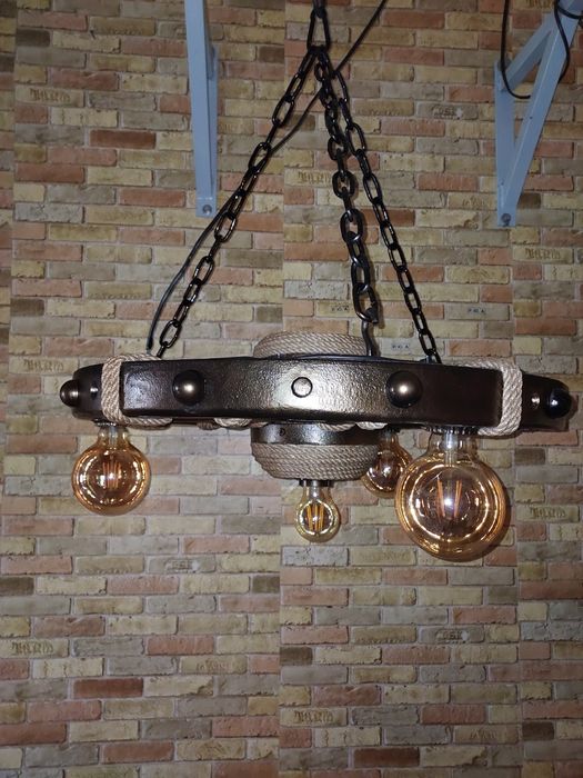 Люстра колесо воза # 3 для альтанки, бани, сауни,кафе,дома дерево