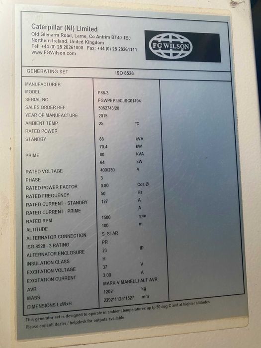 Дизельний генератор FG Wilson P88-3 (Caterpillar), 88 кВА / 70 кВт