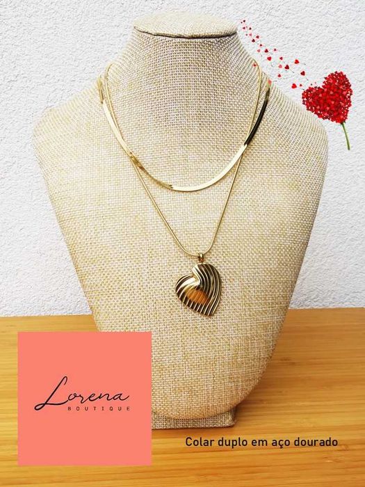 Colar duplo em aço dourado