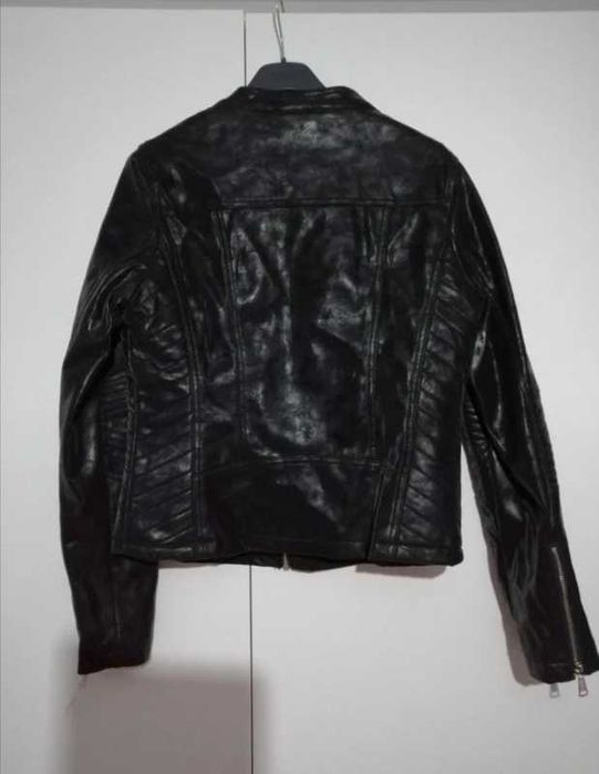 Ramoneska czarna skórzana eko zamszowa s kurtka