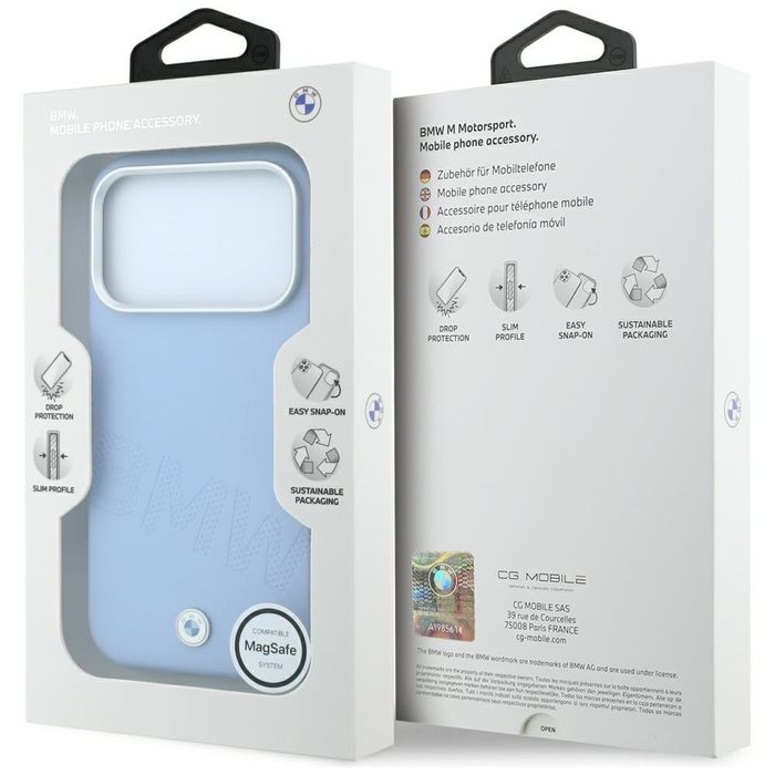 Etui BMW Sign Inclined Deboss Letters MagSafe do iPhone 18 Pro Max / 17 Pro Max niebieski