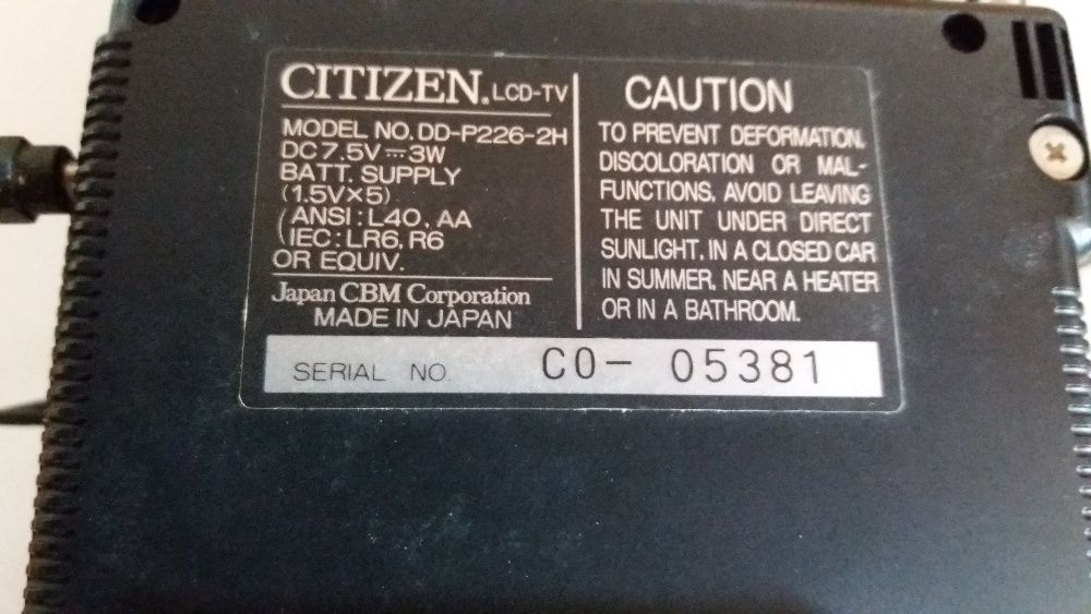 TV LCD CITIZEN .- Portátil a pilhas ou corrente - Funciona64283965295107121
