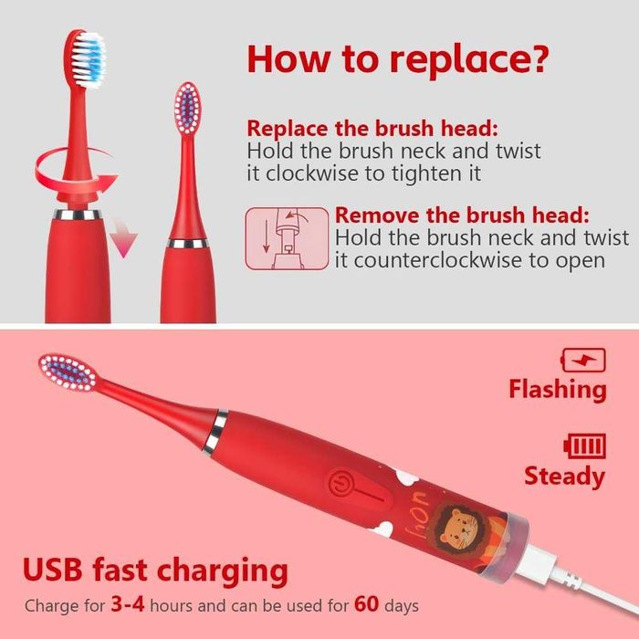 Vicloon Elektryczna szczoteczka do zębów dla dzieci