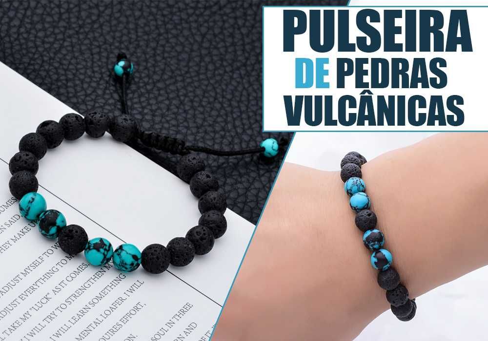 Pulseira de pedras vulcânicas e turquesa